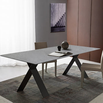 63" Gray Faux Marble Rectangle Modern Dining Table Black X-Base